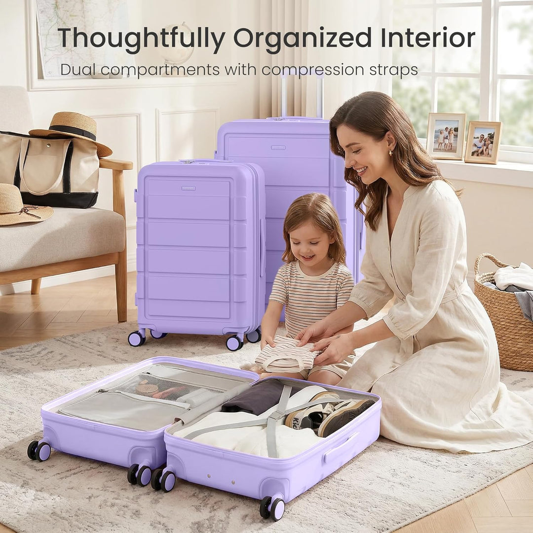 SHOWKOO Kofferset 3 Teilig Hartschale Leicht PC+ABS Erweiterbar Reisekoffer Haltbar Trolley Handgepä