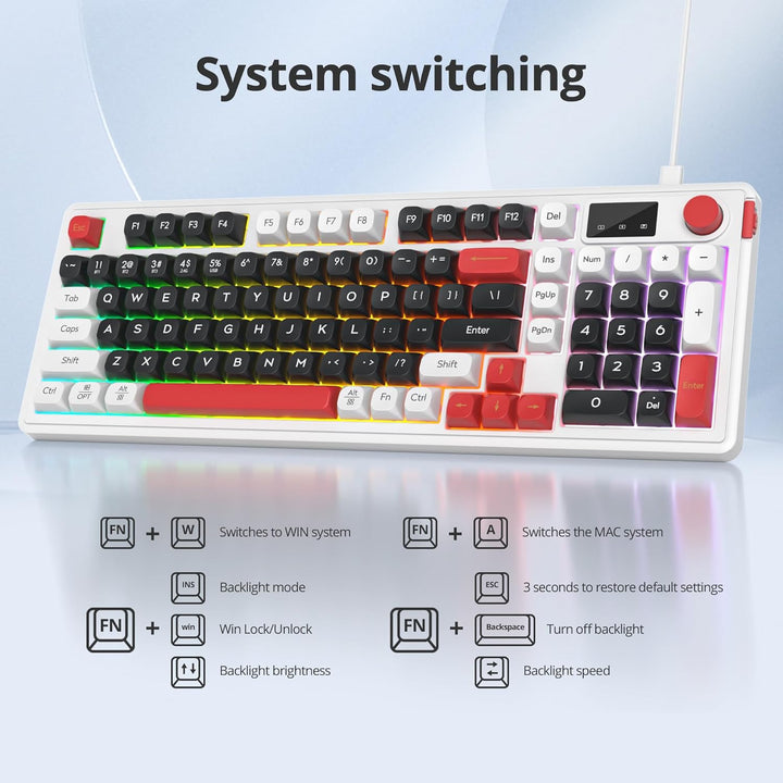 SbocKeeb 96% Kabellose Gaming Tastatur, Leise Membran Tastatur Mechanisches Gefühl mit Ziffernblock,