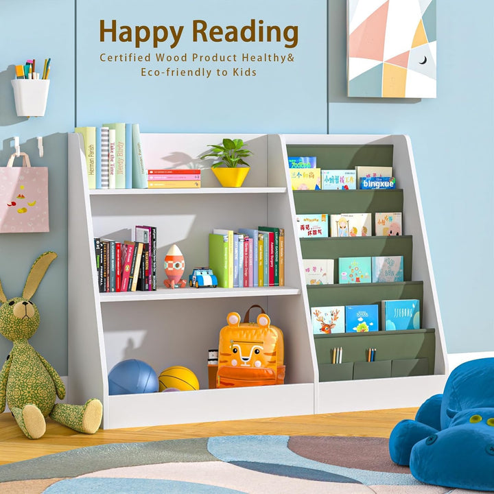 Kinderregal mit 4 Ablage und 3 offenen Fächern, Bücherregal für Kinder, Kinderzimmerregal, Bücherreg