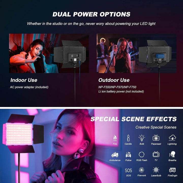 Soonpho 2-Pack RGB LED VideoLicht Set Panel Videoleuchte Barn Door 2500–8500K Dimmbare 20W Light Fot