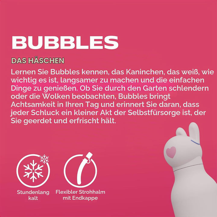 ASOBU Bestie Kindertrinkflasche mit Strohhalm – Isolierte Edelstahlflasche 420ml mit Hasenkopf – Aus