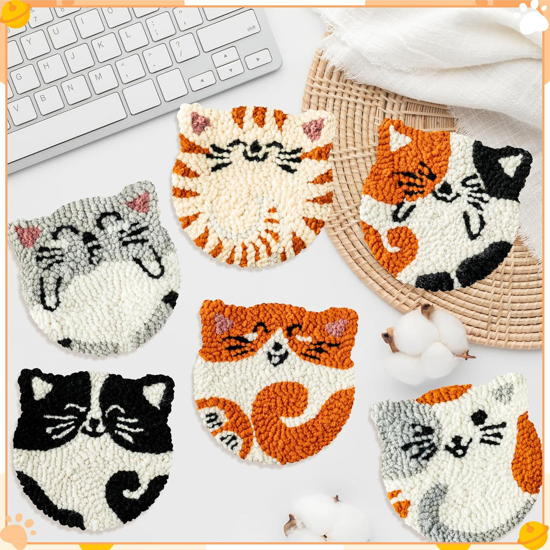 WATINC Punch Needle Untersetzer Kit Katze DIY Handwerk Stickerei Kit Easy Embroidery für Anfänger Co