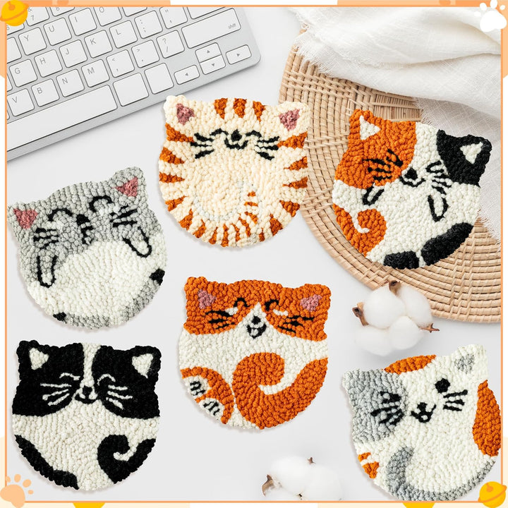 WATINC Punch Needle Untersetzer Kit Katze DIY Handwerk Stickerei Kit Easy Embroidery für Anfänger Co