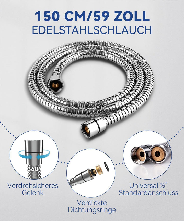 Newentor Duschkopf [TESTSIEGER], Eckig Duschkopf Hochdruck Duschbrause Handbrause mit 6 Strahlarten,