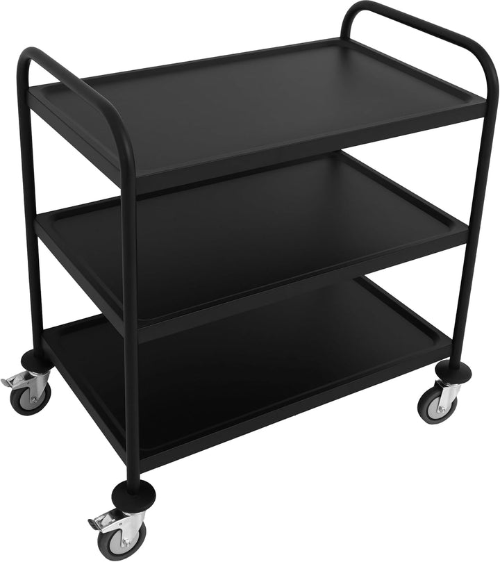 ZORRO - Edelstahl Servierwagen ZSWB 3 - schwarz - 3 Böden - Leichtlaufräder mit Fussbremse - Küchenw