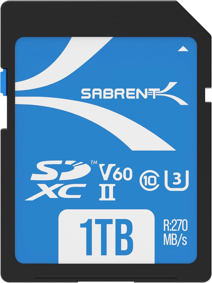 SABRENT SD Karte 1TB v60, sdxc Card uhs ii, SD Speicherkarte Class 10, u3, L270MB/s S170MB/s Full HD