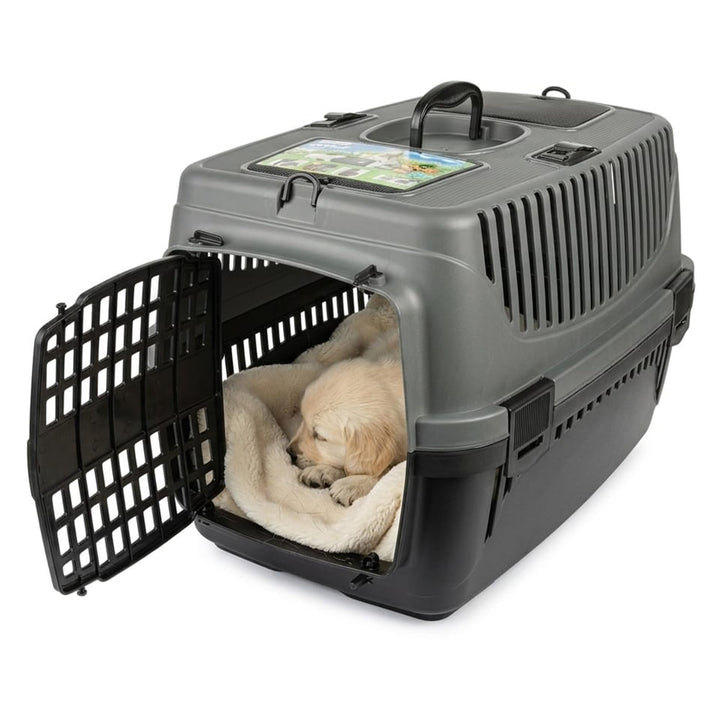 HAPPET Tiertransportbox Molly M Grau & Schwarz 55x36,5x33 cm – Robuste, gut belüftete Transportbox a