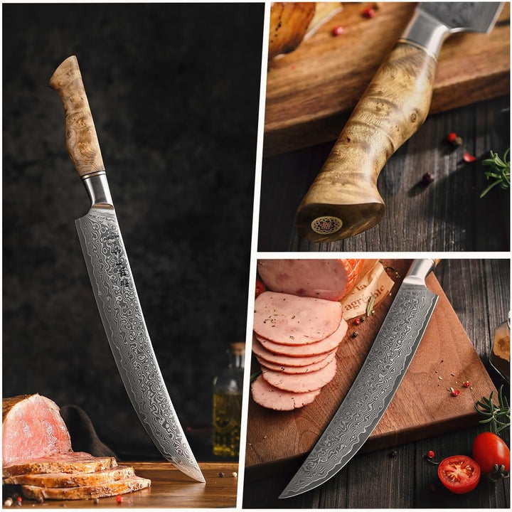 HEZHEN Damast Tranchiermesser, Damaststahl Fleischmesser Professionelle Slicer Messer, Zum Schneiden
