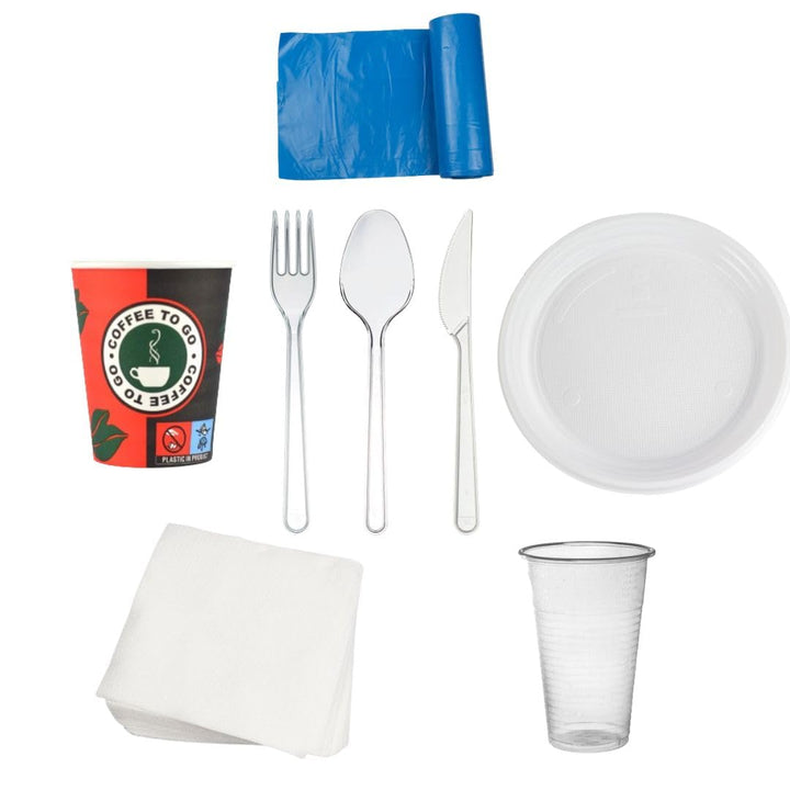 Partygeschirr Picknick Set 801 Teilig mit 200ml Pappbecher, Plastikbecher Transparent, Ungeteilt Tel