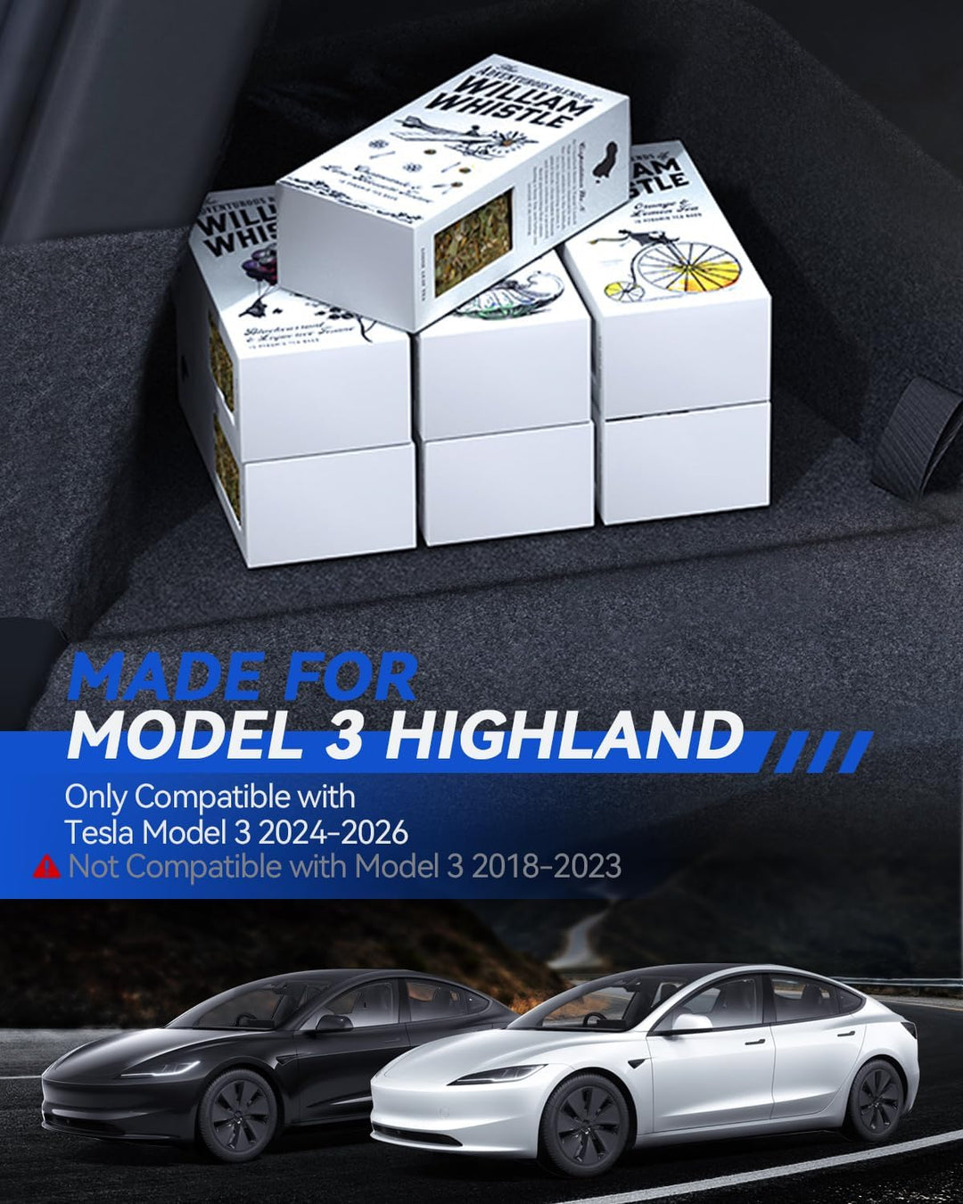 Kofferraum Organizer 2 Pcs für Tesla Model 3 2024-2025 TPE Kofferraum Aufbewahrungsbox mit Beflockun