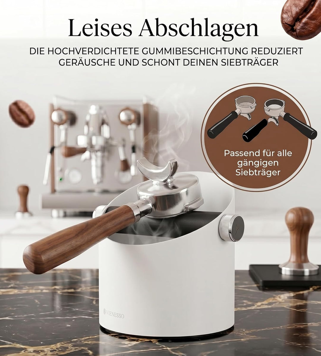 NEU: VIENESSO Abschlagbehälter Edelstahl mit abnehmbarer Abklopfstange – Siebträger Abschlagbox für