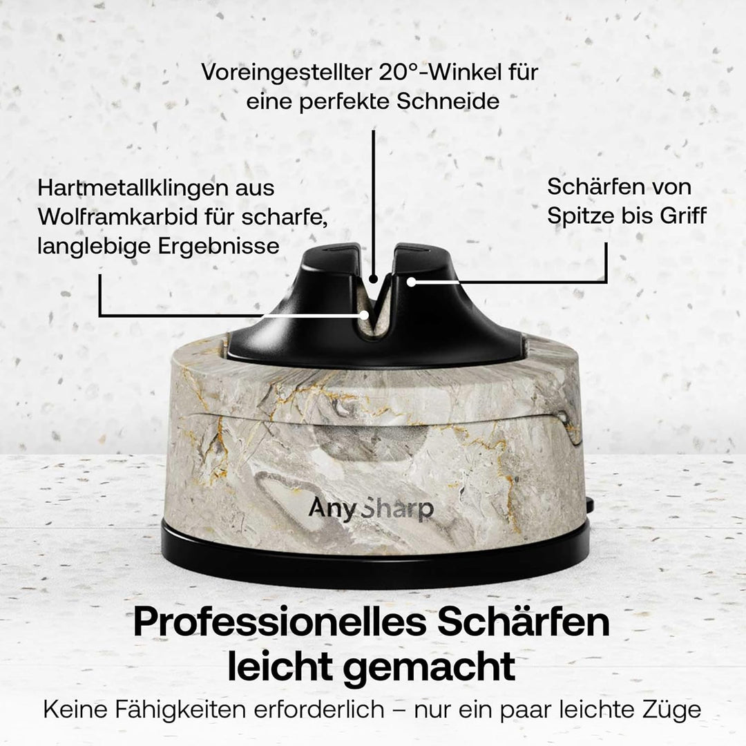 AnySharp Evo Messerschärfer, Freihändige Sicherheit, PowerGrip Saugnapf, Sicheres Schärfen aller Küc