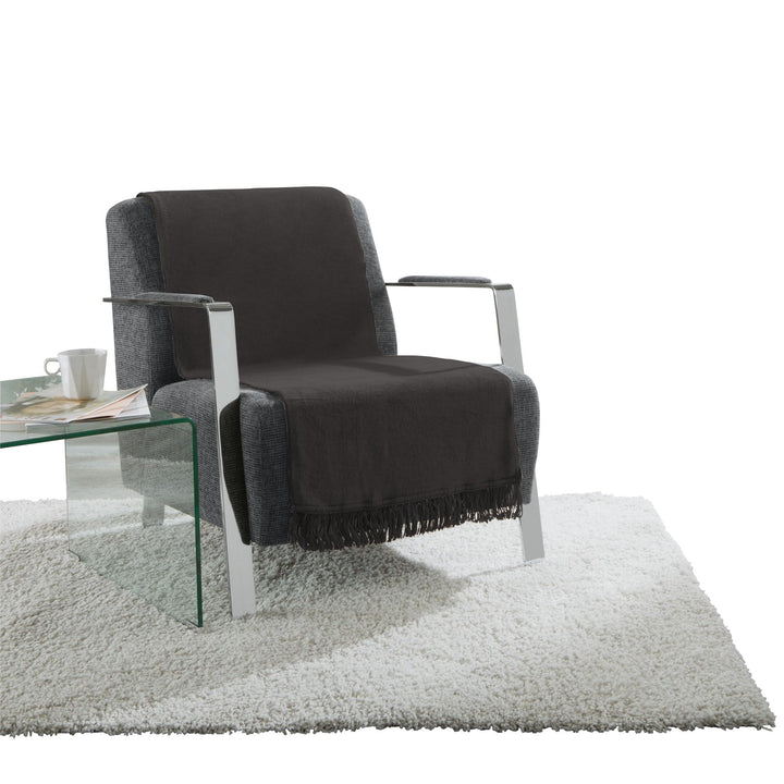 Erwin Müller Sofaüberwurf, Sofaläufer, Sesselschoner anthrazit Grösse 75x200 cm - anschmiegsam, temp