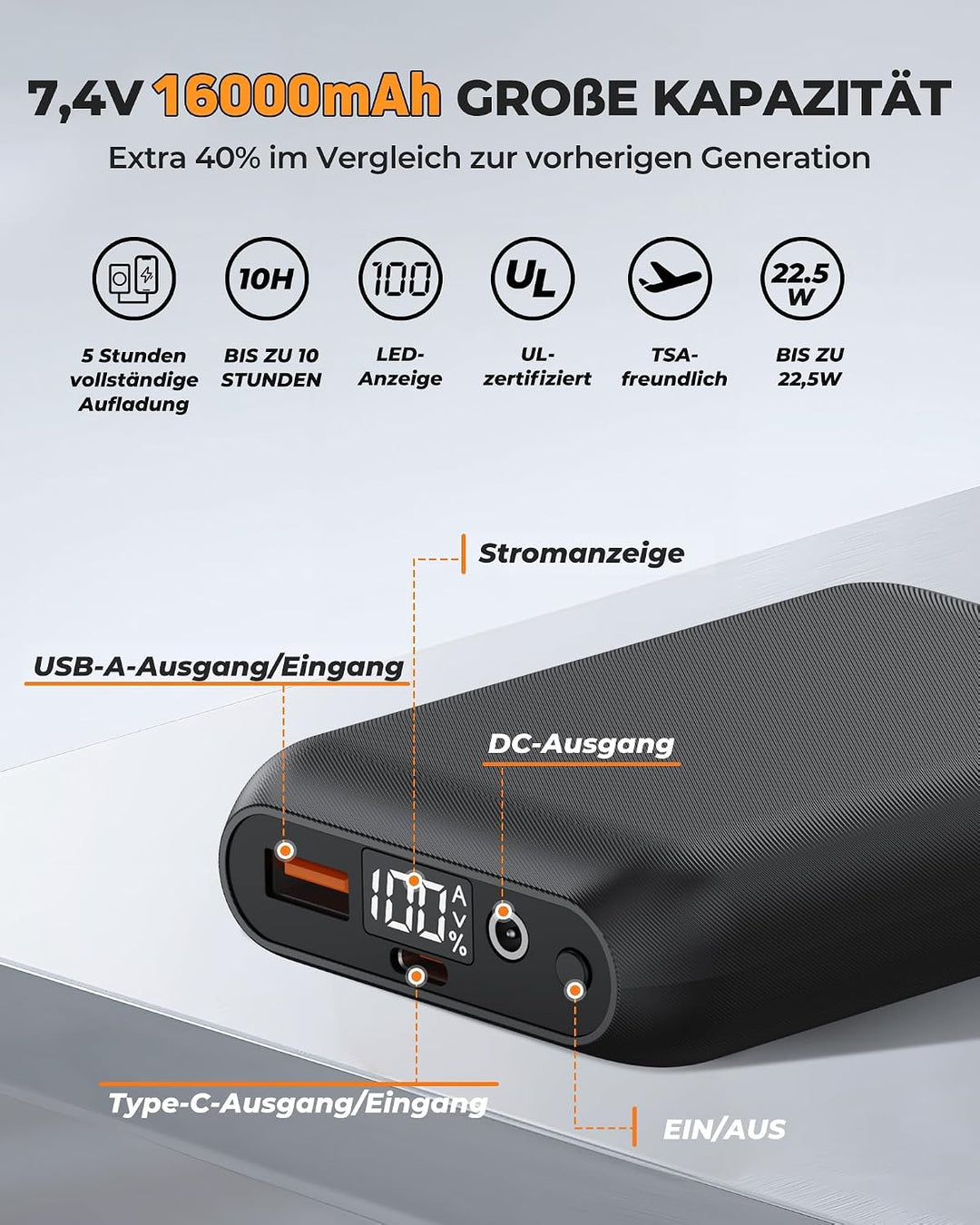Topdot Beheizbare Weste, Heizweste Herren mit Powerbank 7.4V 16000mAh, 8 Heizzonen, Elektrische Heiz