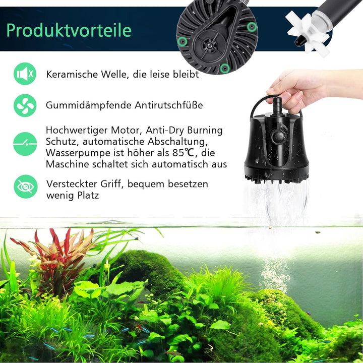AQQA Aquarium Wasserpumpe,1500L/H Ultraleise Aquarium Tauchpumpe,High Lift Aquarium Pumpe mit Verste