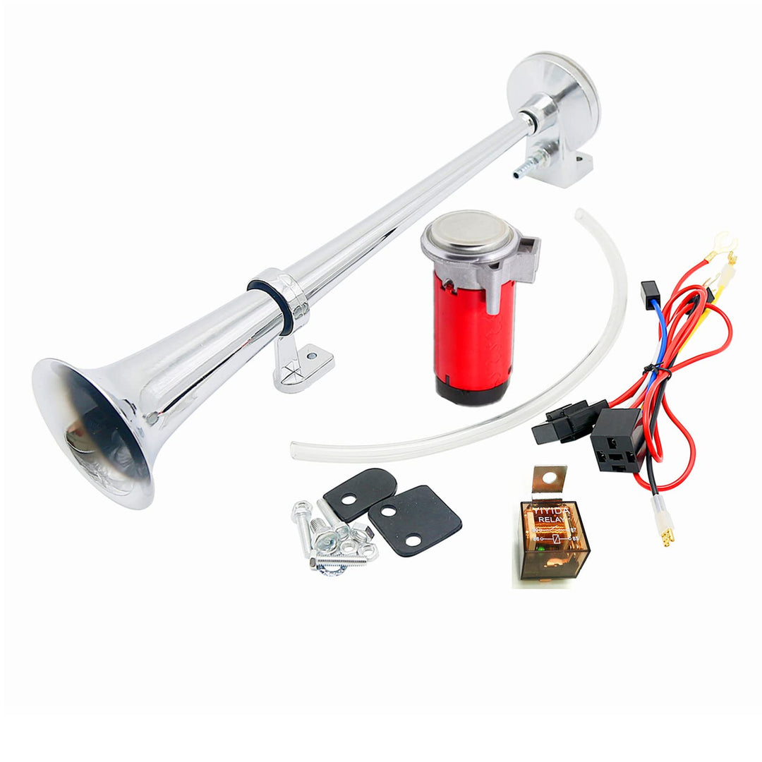 Autohupe Air Horn Lufthupe 150DB Hupe 45cm LKW-Hupe Autolautsprecher Chrom Zink Einzeltrompete Rote