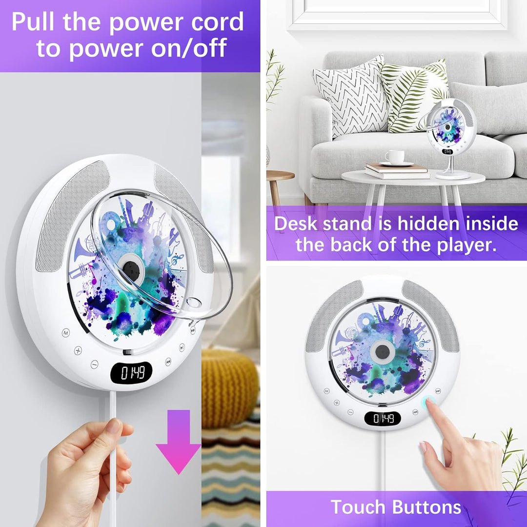 KOVCDVI CD Player Bluetooth mit Touch-Tasten Lautsprecher CD-Player für Wandmontage mit FM-Radio USB