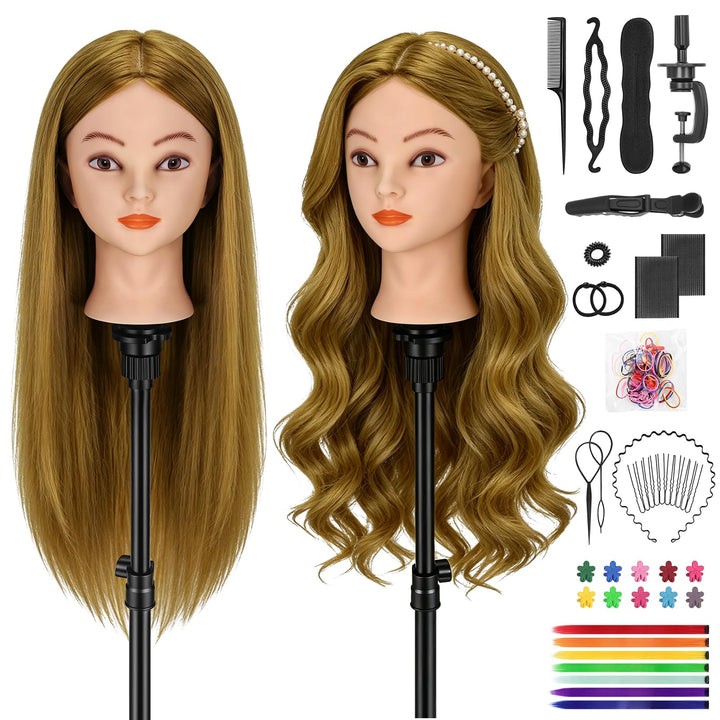 TwoWin Friseurkopf mit Haaren, 26 Zoll (66 cm) 80% Echthaar Mannequin Kopf, Trainingskopf für Stylin