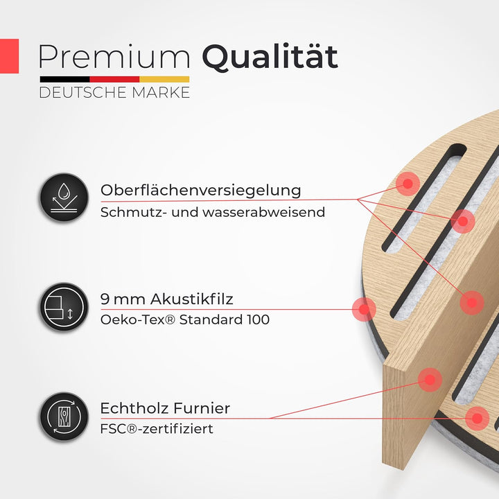 Akustikpaneele Holz Wandregal – Echtholz Eiche & Akustikfilz Grau | rund 70x60cm – Regal & Schalldäm