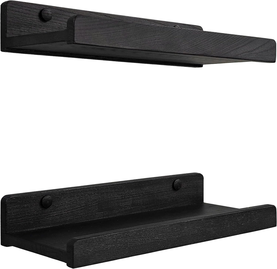 Handgearbeitet Wandregal Schwarz 30 cm, Regal Wand Holz 2er-Set, Hängeregal Wandhalterung Regalbrett