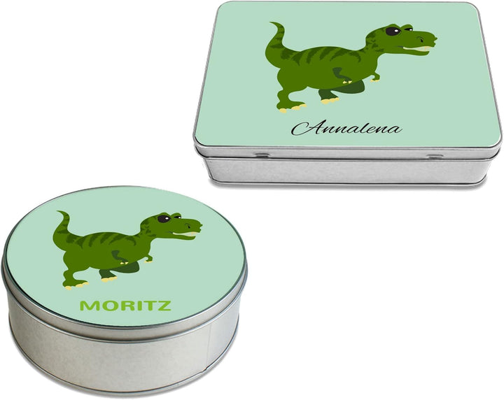 stempel-fabrik Geschenkdose Rund mit Aufdruck - Motiv Dinosaurier - Personalisiertes Geschenk - Keks