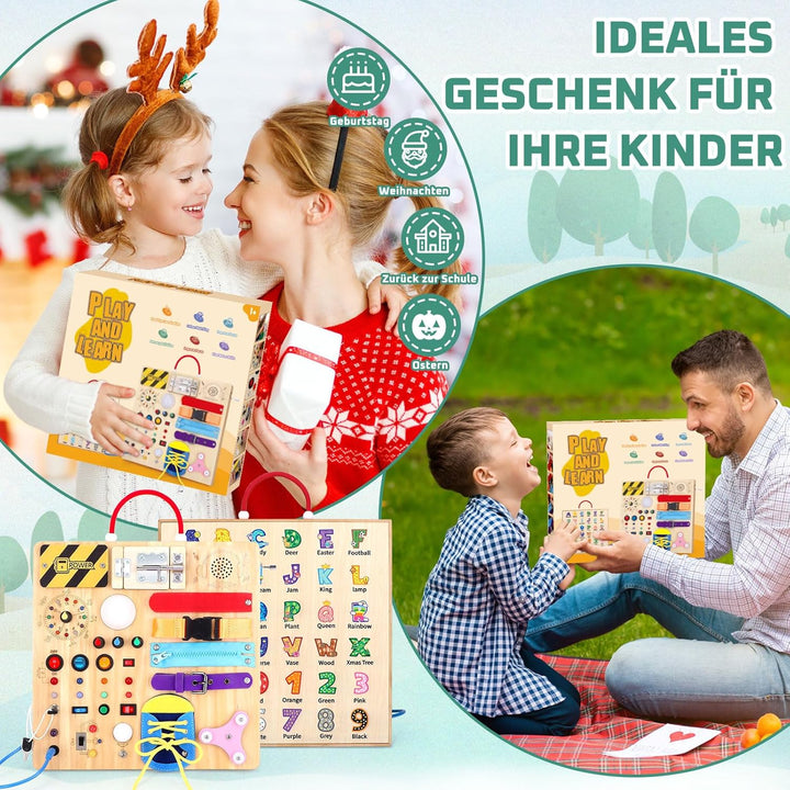 23 in 1 Busy Board Montessori Spielzeug ab 1 jahr Activity Board Holzspielzeug Mit 15 Schaltern, 26