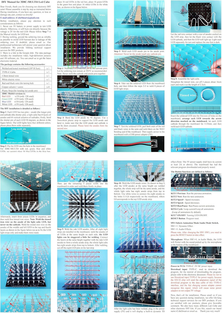 8x8x8 Led Cube Kit Led Löt Bausatz 8x8x8 DIY Elektronik Bausatz Schweissprojekt-Kit (3D8C-MULTI4)