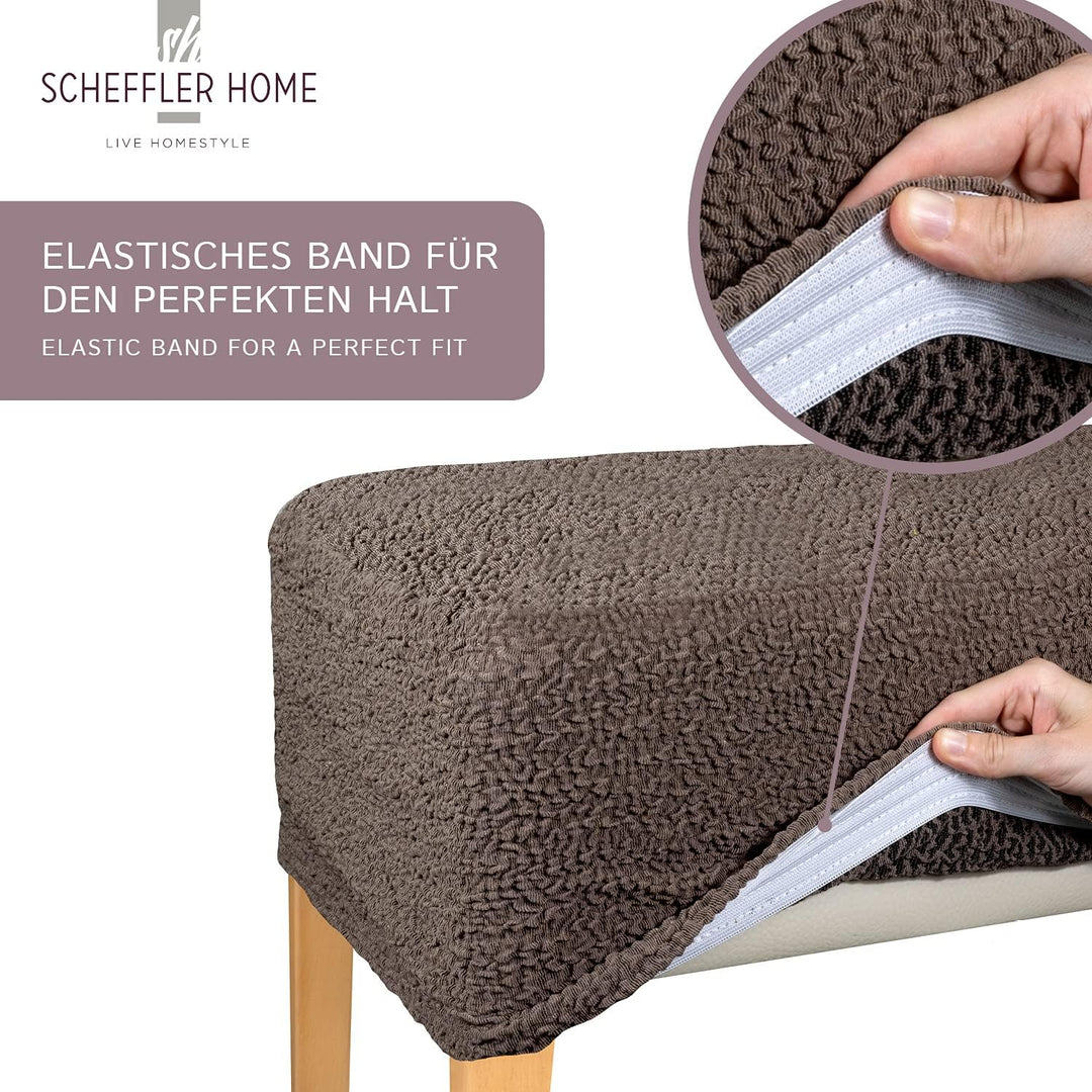 SCHEFFLER-Home Stuhlhussen Stretch Jacquard Lea/Stuhlhussen Beige als Stuhlüberzug 4er Set/Stuhlhuss