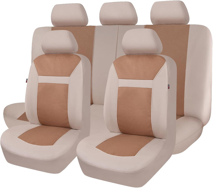 FlyingBanner Maschen und Jacquard Universal für Auto Sitzbezüge Mit Seitenairbags (Beige) Full Set -