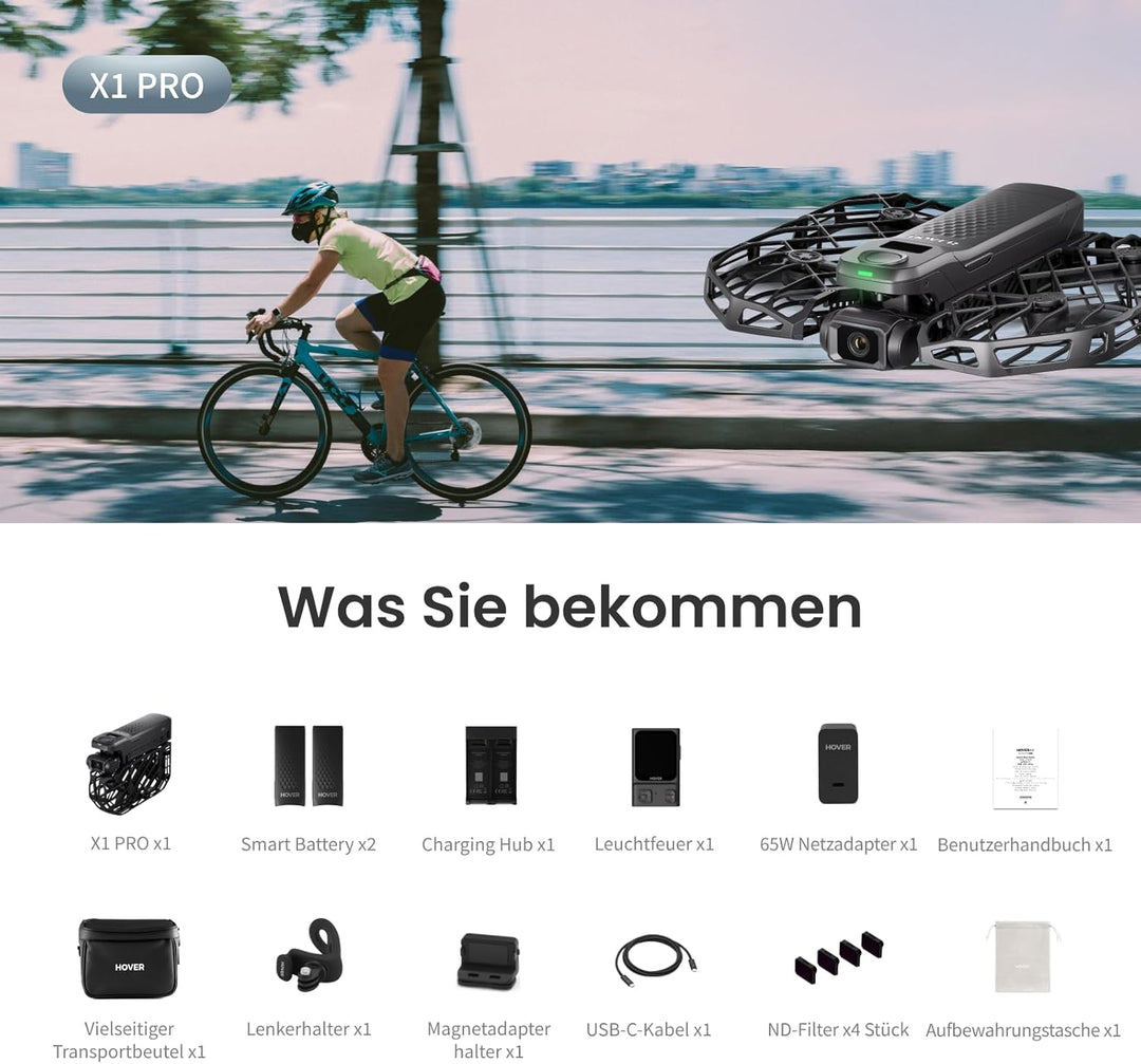 HOVERAir X1 PRO Drohne mit Kamera 4K, Faltbar Action Cam mit über 15 vollautomatischen Flugmodi, 42