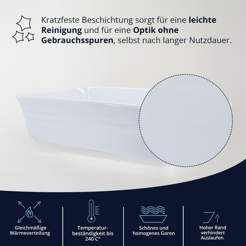 KHG Auflaufform mittelgross 34 cm, Kapazität 1,75 Liter in Weiss für 3-4 Personen, Ofenform aus Kera