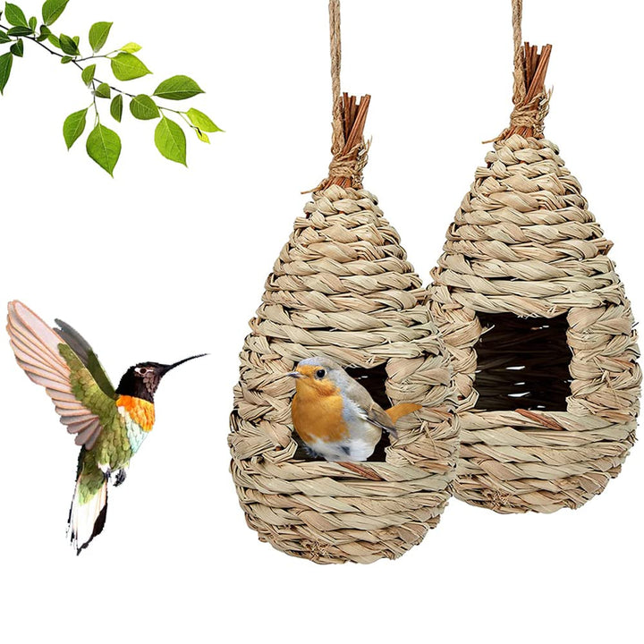 Vogelnest Gras, 2 Stück Gras Bird Nest, Handgewebte Vogelhäuser, Verschleissfest Hängender Vogelnest