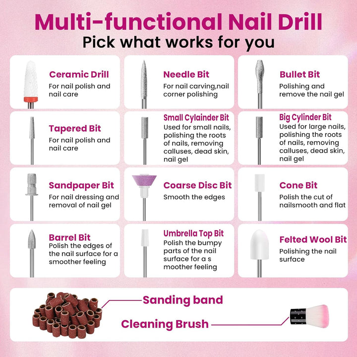 45000 u/m Professionelle tragbare Nagelfräser Maschine für Acryl- und Gelnägel, wiederaufladbares el