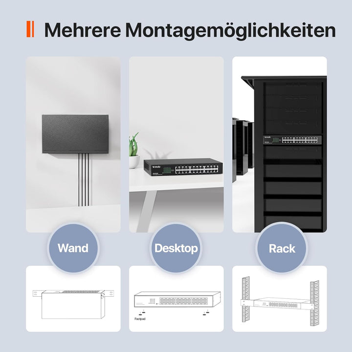 Tenda TEG1024D 24 Port Switch 19 Zoll Rackeinbau Gigabit Switch (Plug-and-Play, 48 Gbit/s Switching-