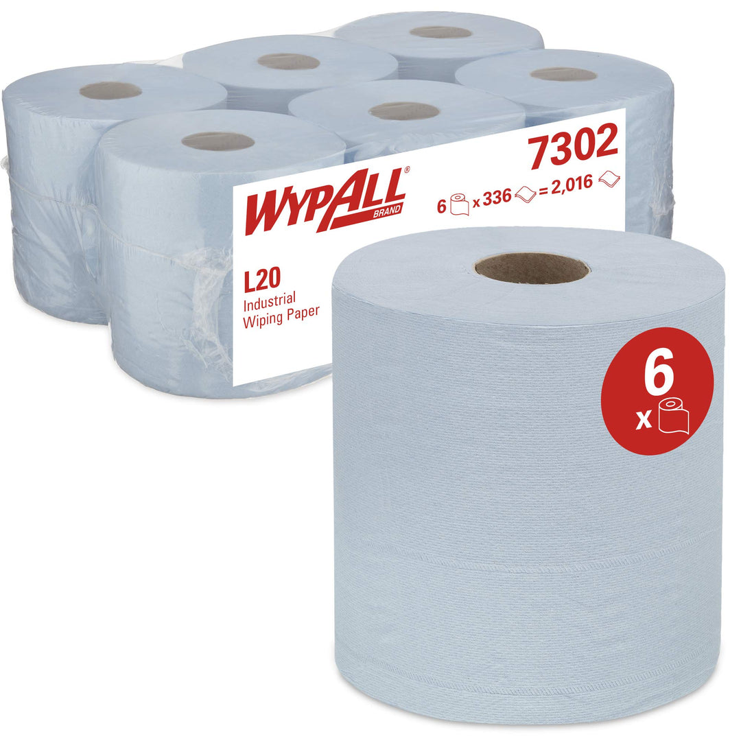 WypAll 7302 Industriewischtücher L20, mit Zentralentnahme, 2-lagig, blau (6 Rollen x 380 Wischtücher
