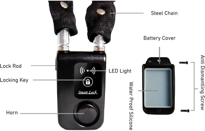 Bluetooth Kettenschloss, APP Steuerung, Fahrradschloss mit Vibrationsalarmfunktion, Wasserdichtes Sc