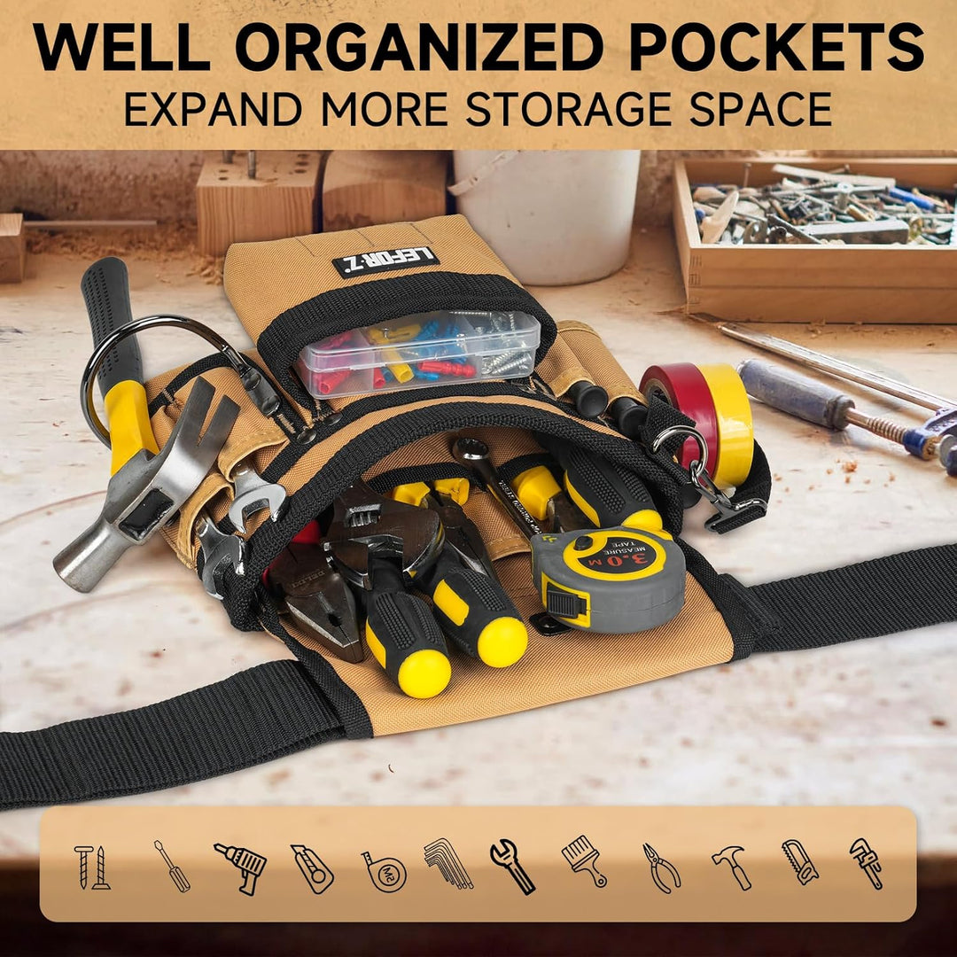 Werkzeuggürtel,Magnetische Werkzeugtasche mit 14 Taschen,Werkzeuggürtel Herren,Abnehmbare und Verste