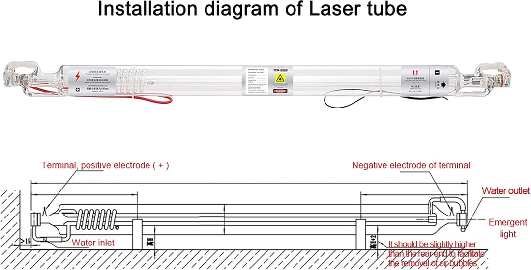 TEN-HIGH CO2 Glas Laserröhre Laser Tube 40W 700 mm Dm. 50 mm für Laser Gravier- und Schneiden Maschi