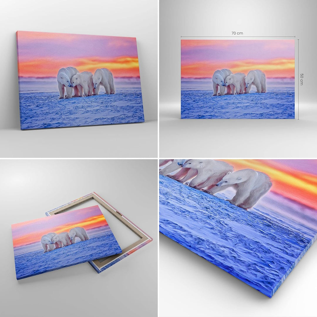 Bilder auf Leinwand Bären Winter Schnee Familie Leinwandbild 70x50cm Wandbilder Dekoration Wohnzimme