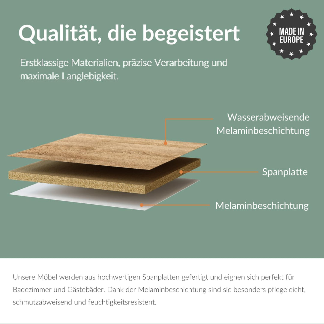 Planetmöbel Badmöbel Set aus Waschtisch + Waschbecken + Spiegelschrank, Gäste Bad WC, Farbe Gold Eic