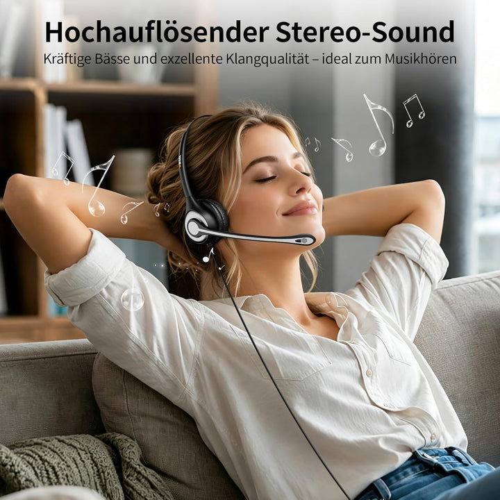 Wantek 602F Headsets mit Kabel Noise Cancelling Mikrofon USB 3,5mm Stecker und Typ-C Adapter für Com