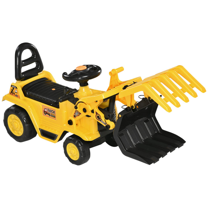 HOMCOM Sitzbagger Aufsitzbagger mit drehbarer Verstellbarer Schaufel, Hupe Kinderbagger mit Stauraum