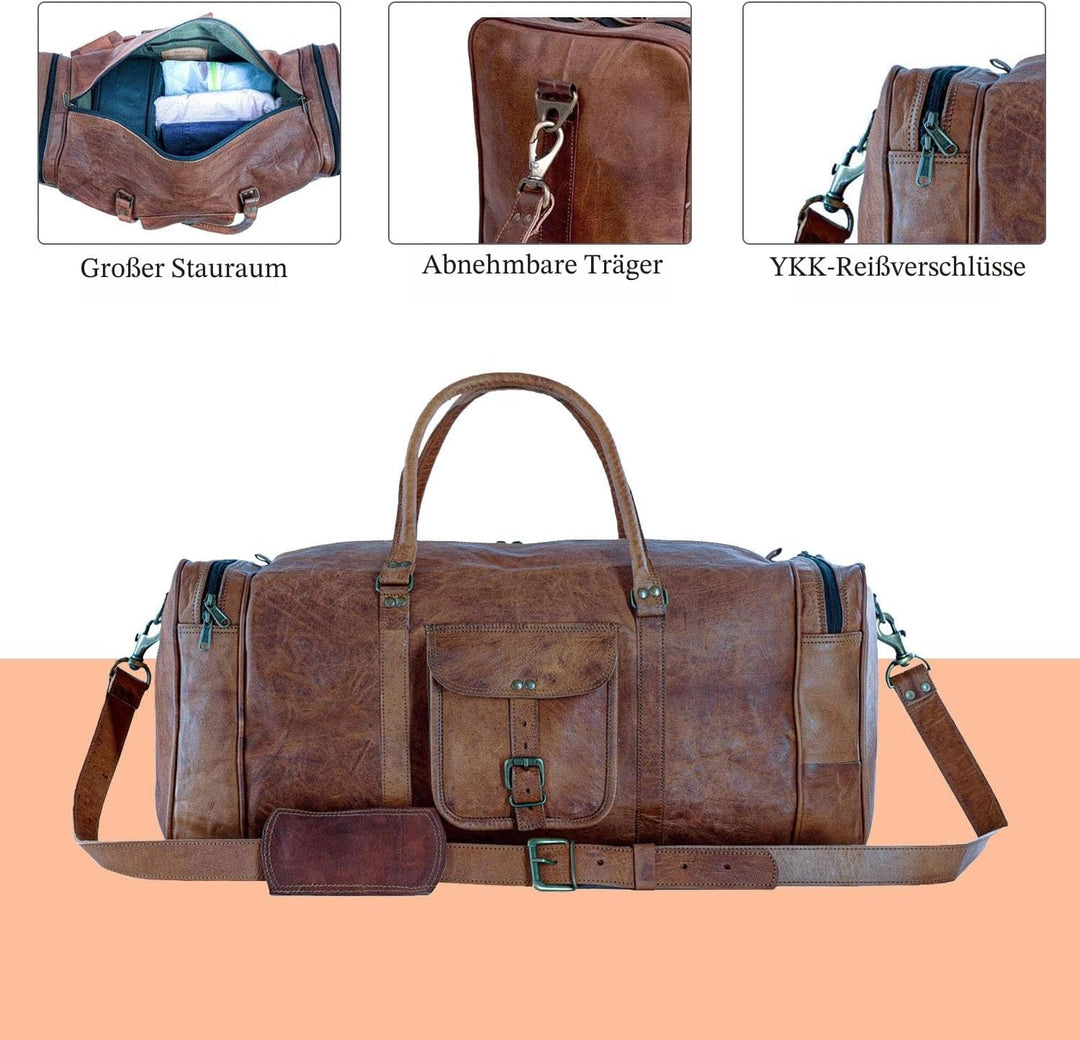 KPL 21-Zoll-Vintage-Leder-Duffel-Reise-Gym-Sport-Übernachtungs-Wochenend-Duffle-Taschen für Männer u