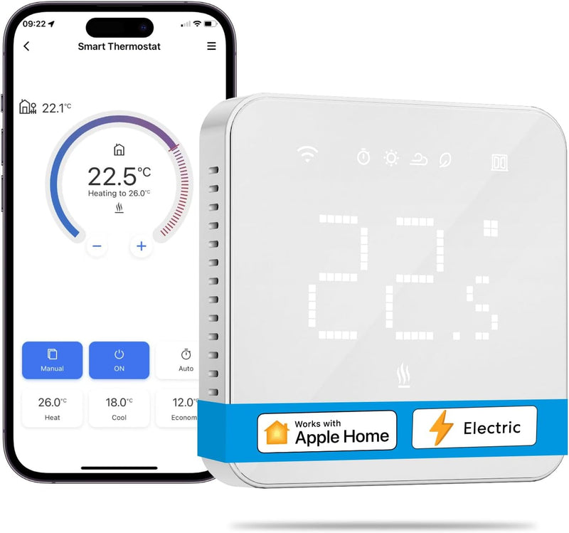 Meross Smart Elektrische Thermostat, Fussbodenheizung WLAN Raumthermostat kompatibel mit HomeKit, Al