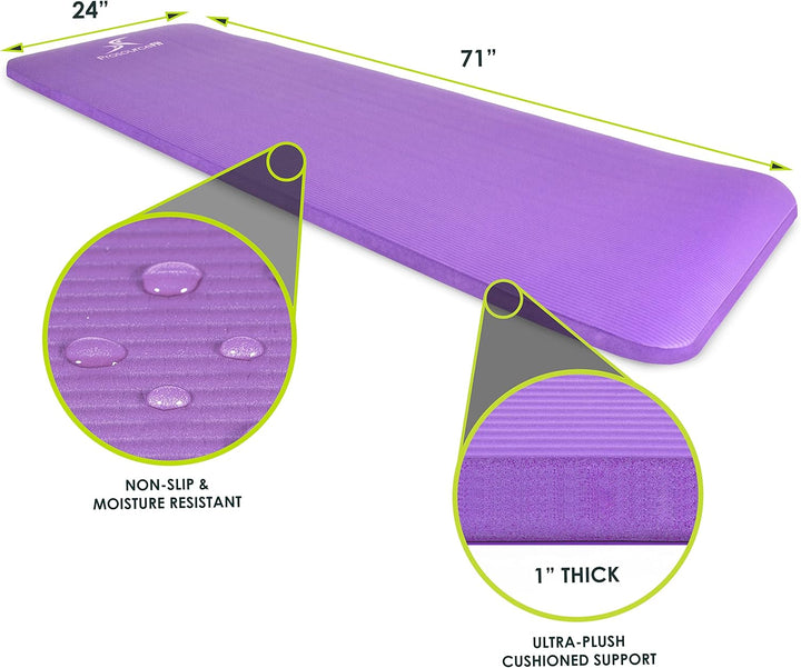 ProsourceFit Extra Thick Yoga and Pilates Mat 1" Purple, 1" Purple