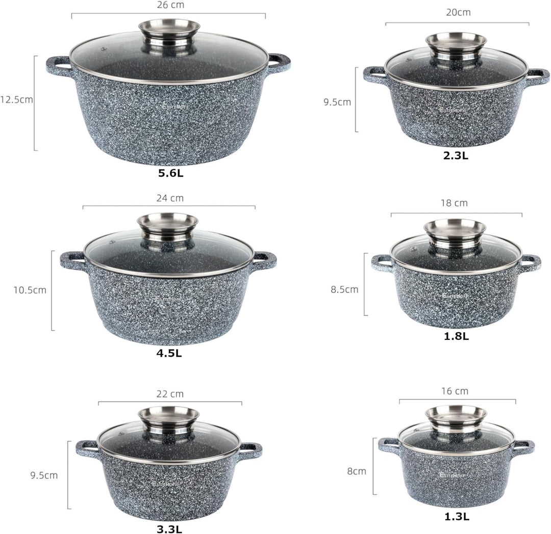 EliteHoff Kochtopf Set Induktion, Topf aus Aluminiumguss mit Antihaftbeschichtung, Topfset mit Glasd