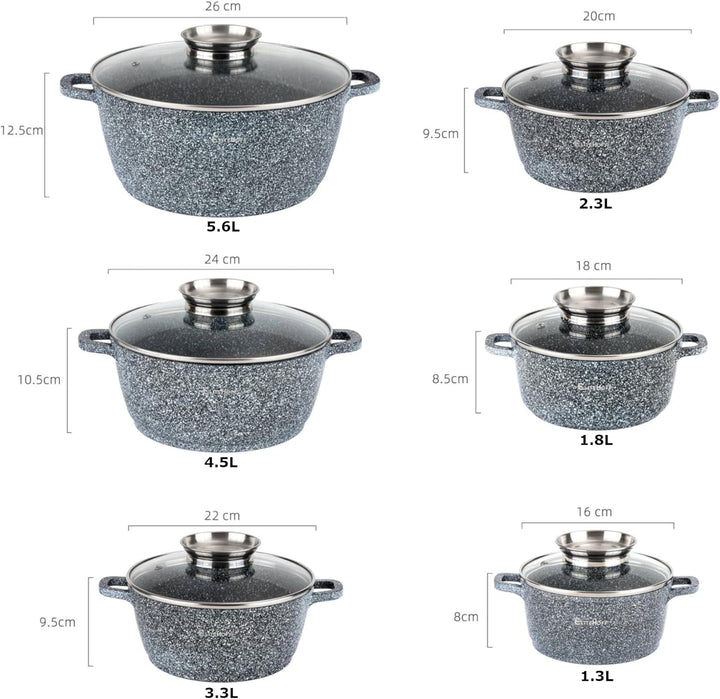 EliteHoff Kochtopf Set Induktion, Topf aus Aluminiumguss mit Antihaftbeschichtung, Topfset mit Glasd
