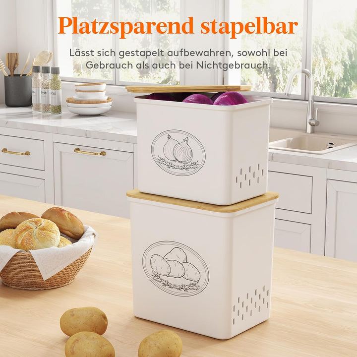Lifewit Kartoffel Aufbewahrungsbox, 2er Set Grosse Kunttsoff Vorratsdosen für Kartoffel Zwiebel knob