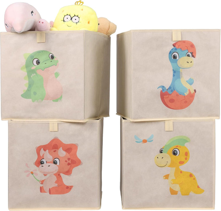 Navaris Aufbewahrungsbox Kinderzimmer - 4er Set - 33 x 33cm Kinder Spielzeug Box Dinosaurier Design