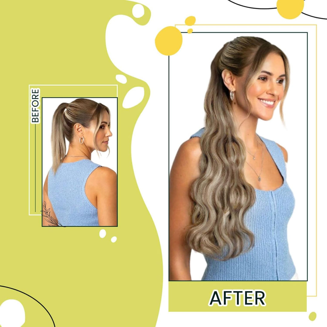 RUNATURE Remy Ponytail Echthaar 45cm/18 Zoll Unsichtbarer Clip in Zopf Haarverlängerung Human Hair D